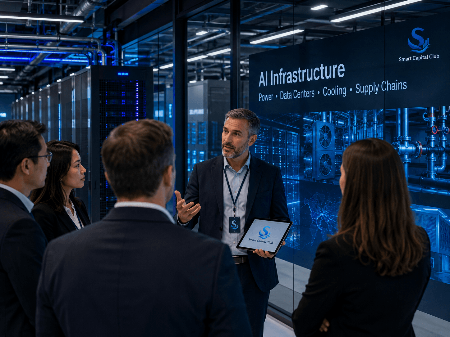 An expert briefing enterprise leaders inside an AI infrastructure environment