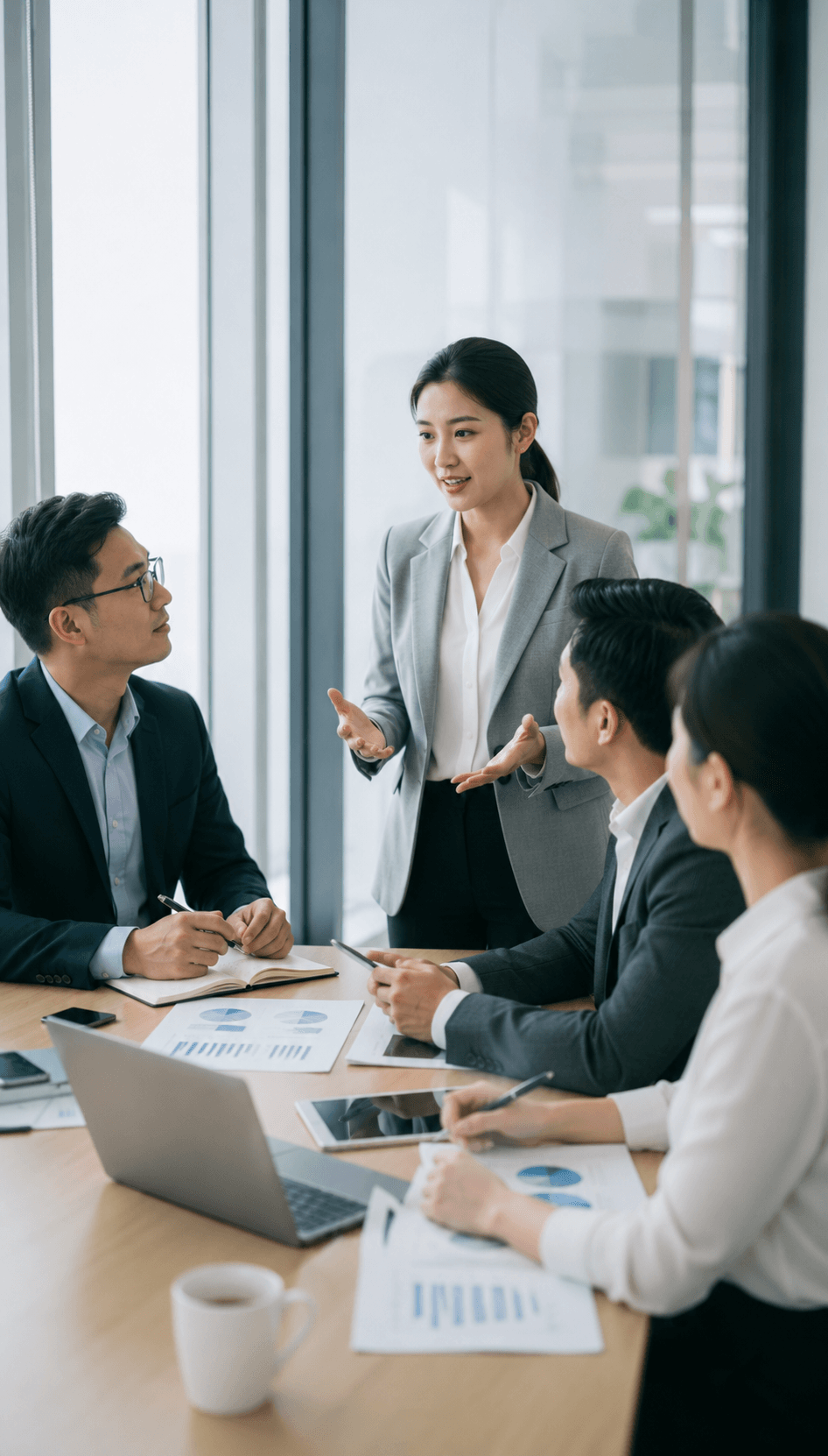 An emerging leader guiding a cross-functional team discussion